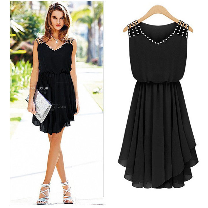 Fashion Women Casual Dress Elegant Noble Summer Girl Chiffon Sexy Dress