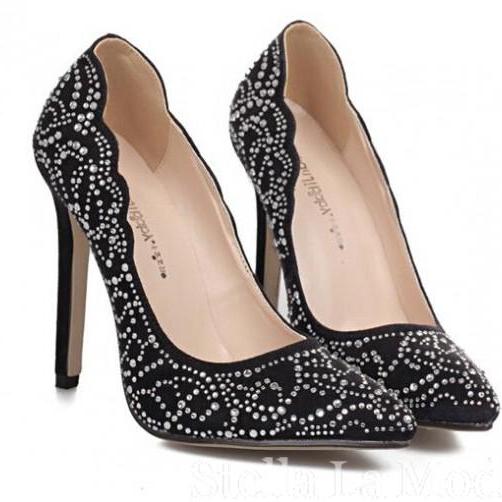 rhinestone pointed toe pumps