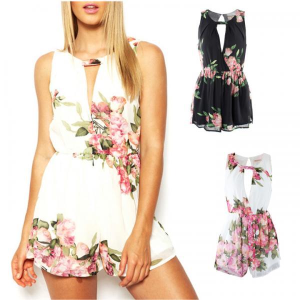 Floral Sexy Cocktail Jumpsuit Open Back on Luulla