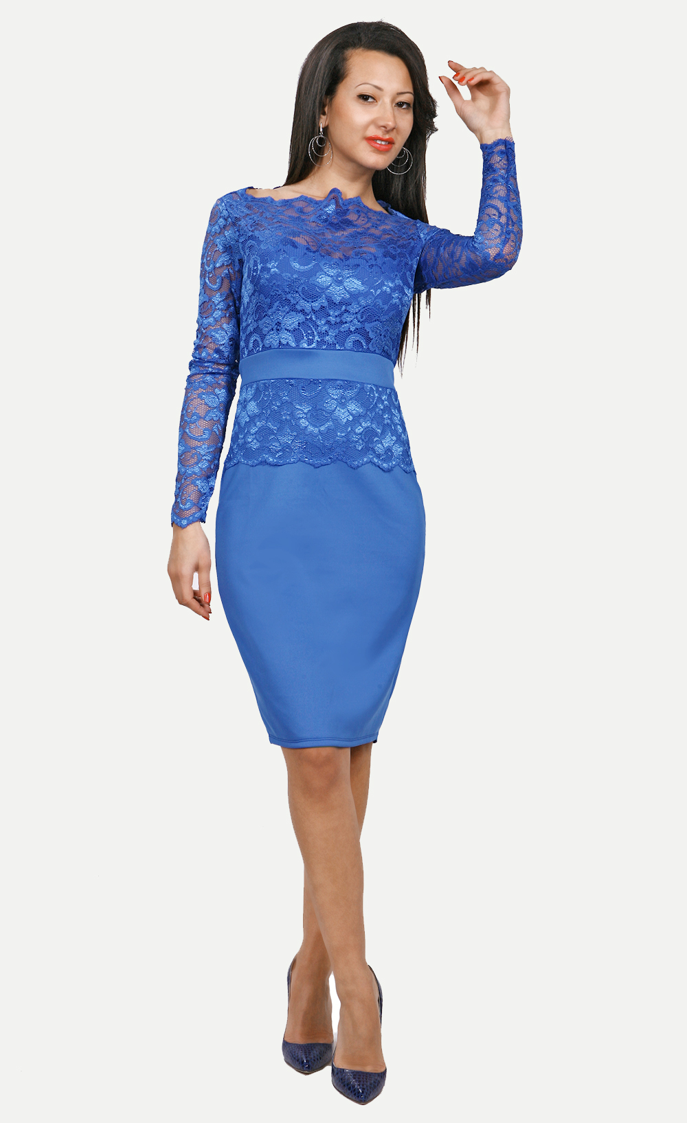 Graceful Blue Lace Bodycon Fit Midi Dress on Luulla